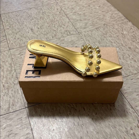 JW PEI Shoes - JW PEI Metallic Gold Heels with Beaded Strap